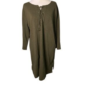 Boden Women’s 14 Olive Green Lace Up Shirt Style Long Sleeve Casual Cotton Dress